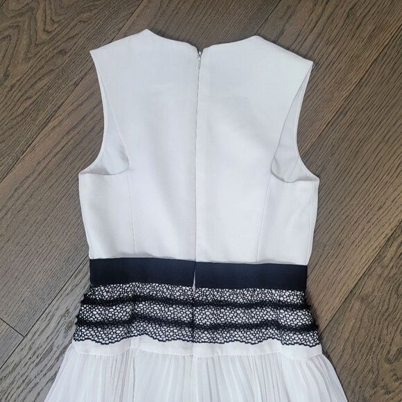 BCBGMAXAZRIA Adelyn Pleated Lace Sleeveless Hi Low Dress in White & Black - Picture 10 of 16